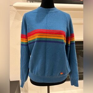 Aviator Nation cashmere peacock 🦚 blue with Rainbow 🌈 stripes. Medium